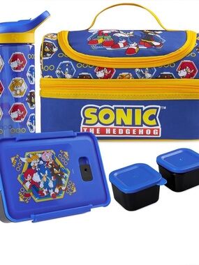 Sonic the Hedgehog Kids Lunch 5pc Box Set - Blue & Yellow NEW